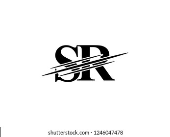 The monogram logo letter SR is sliced black