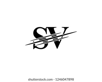 The monogram logo letter SV is sliced black