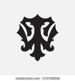 Monogram logo letter T, W, TW or WT modern, simple, sporty, black color on white background