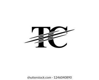 The monogram logo letter TC is sliced black
