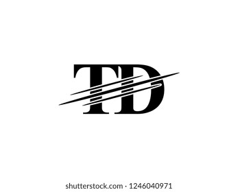 The monogram logo letter TD is sliced black