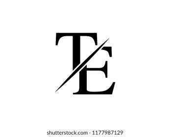 The monogram logo letter TE is sliced