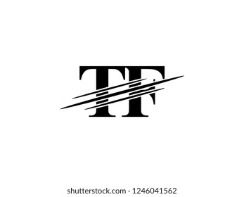 The monogram logo letter TF is sliced black