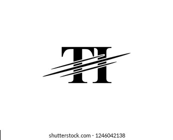 The monogram logo letter TI is sliced black