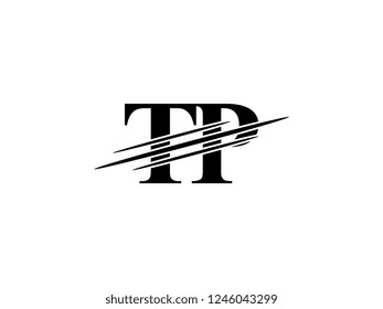 The monogram logo letter TP is sliced black