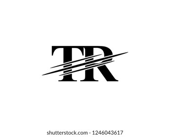 The monogram logo letter TR is sliced black