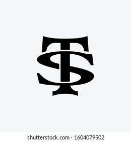monogram logo letter TS or ST old school, vintage, serif font on white background