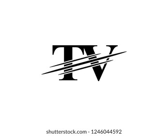 The monogram logo letter TV is sliced black