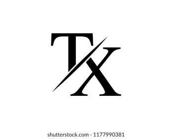 The monogram logo letter TX is sliced