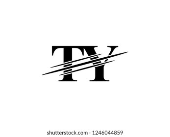 The monogram logo letter TY is sliced black