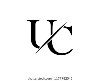 The monogram logo letter UC is sliced
