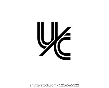 The monogram logo letter UC is sliced black