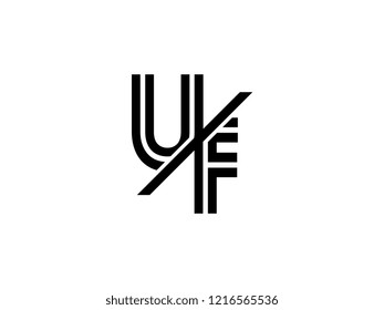 The monogram logo letter UF is sliced black