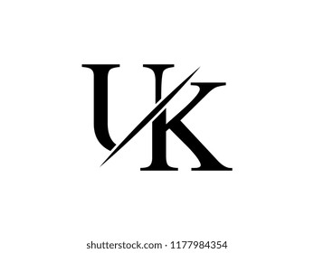 The monogram logo letter UK is sliced