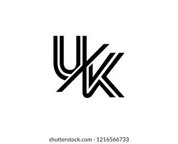 The monogram logo letter UK is sliced black