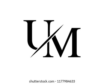 The monogram logo letter UM is sliced