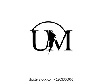 The monogram logo letter UM is split by lightning