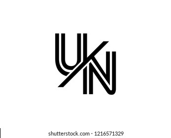 The monogram logo letter UN is sliced black