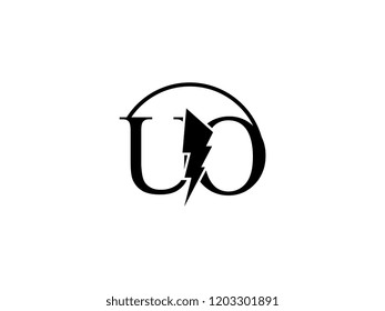 The monogram logo letter UO is split by lightning