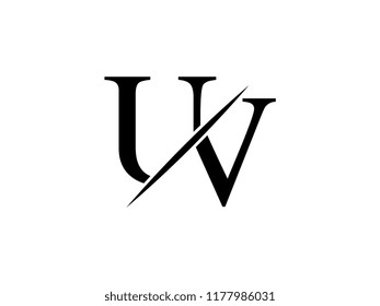 The monogram logo letter UV is sliced