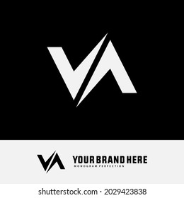 Monogram logo letter V, A, VA or AV modern, simple, sporty, white color on black background