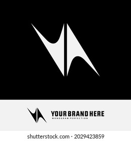 Monogram logo letter V, A, VA or AV modern, simple, sporty, white color on black background