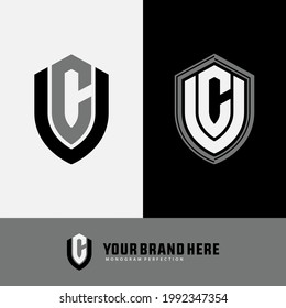 Monogram logo letter V, C, VC or CV modern, simple, sporty, black, white and gray color on black and white background