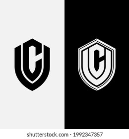 Letra del logotipo del monograma V, C, VC o CV moderna, simple, deportiva, de color negro y blanco sobre fondo negro y blanco