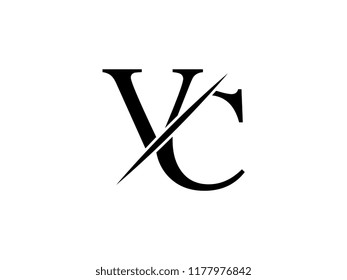 The monogram logo letter VC is sliced