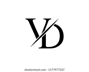 The monogram logo letter VD is sliced
