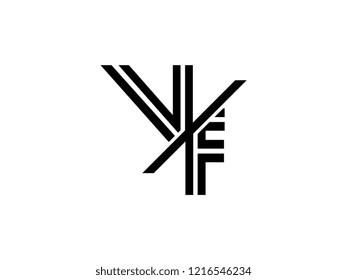 The monogram logo letter VF is sliced black