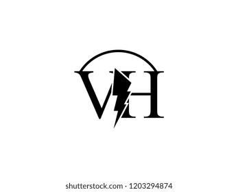 The monogram logo letter VH is split by lightning