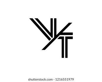 The monogram logo letter VT is sliced black