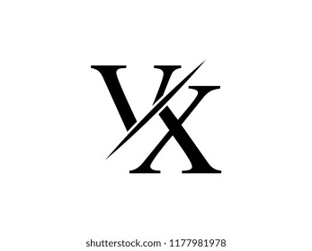 The monogram logo letter VX is sliced