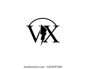 The monogram logo letter VX is split by lightning