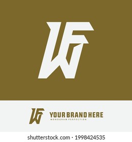 Monogram logo letter W, F, WF or FW modern, simple, sporty, white color on gold background