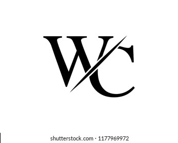 The monogram logo letter WC is sliced