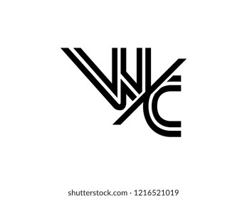 The monogram logo letter WC is sliced black