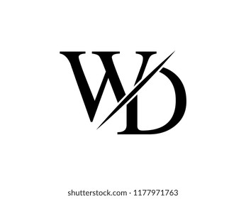 The monogram logo letter WD is sliced