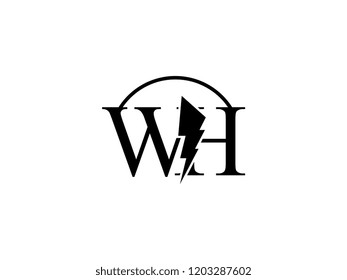 The monogram logo letter WH is split by lightning