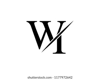 The monogram logo letter WI is sliced