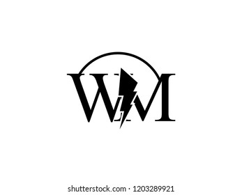 The monogram logo letter WM is split by lightning