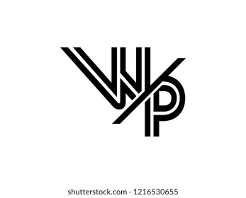 The monogram logo letter WP is sliced black