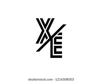 The monogram logo letter XE is sliced black