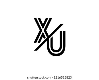 The monogram logo letter XU is sliced black