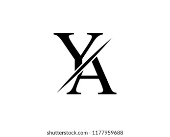 The monogram logo letter YA is sliced