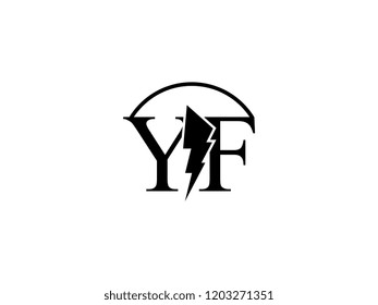 The monogram logo letter YF is split by lightning
