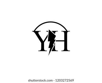 The monogram logo letter YH is split by lightning