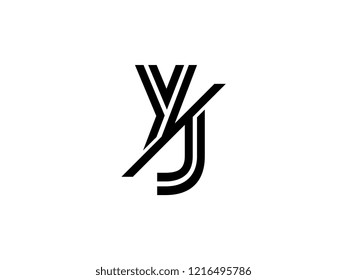 The monogram logo letter YJ is sliced black