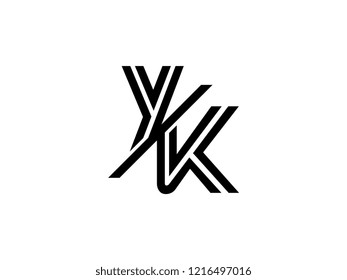 The monogram logo letter YK is sliced black